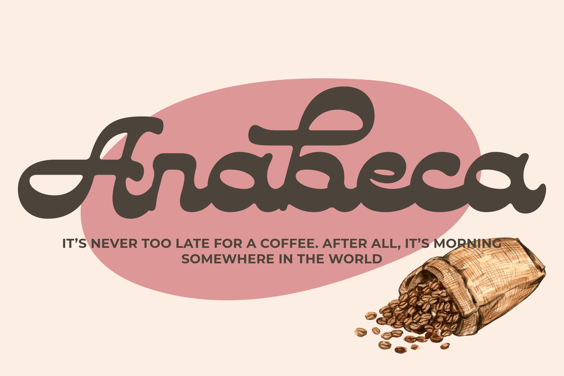 Arabeca font graphic with coffee beans and slogan. Vintage style design for branding mockups. Perfect for designers seeking creative typography assets.