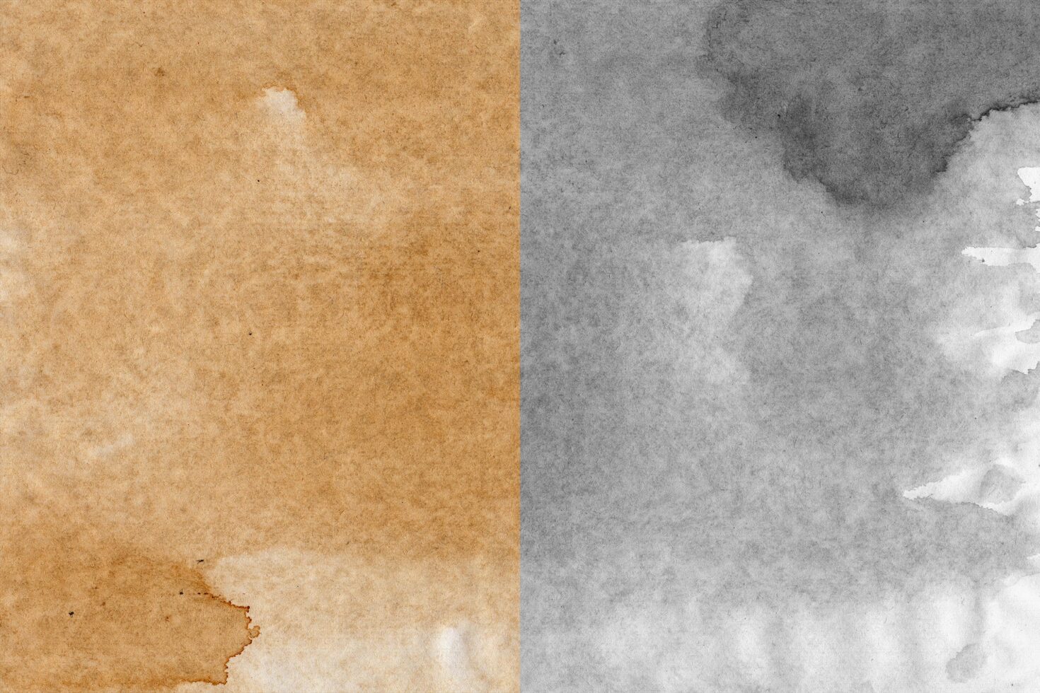 Dual watercolor textures with vintage brown and grayscale tones for digital mockups and graphic design. Ideal for designers seeking classic paper effects.