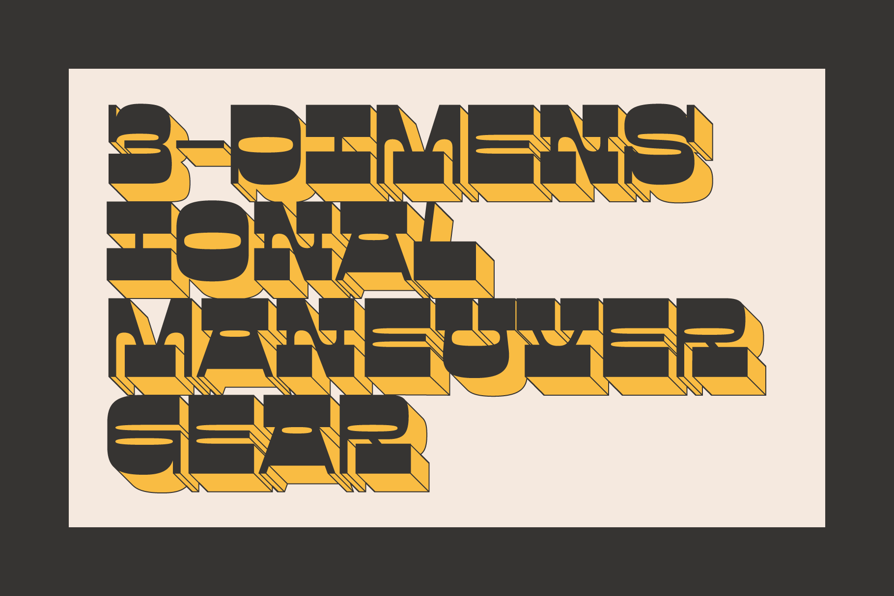 3D isometric block letters in gold yellow with heavy shadow dimensional effect