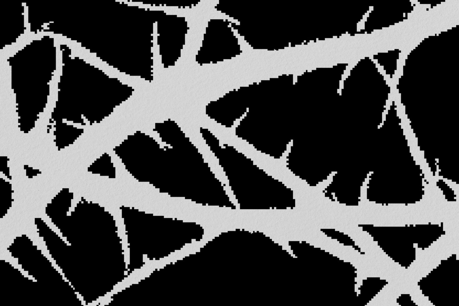 Black and white abstract geometric pattern with sharp lines and angles forming a complex network suitable for graphic design and digital templates.