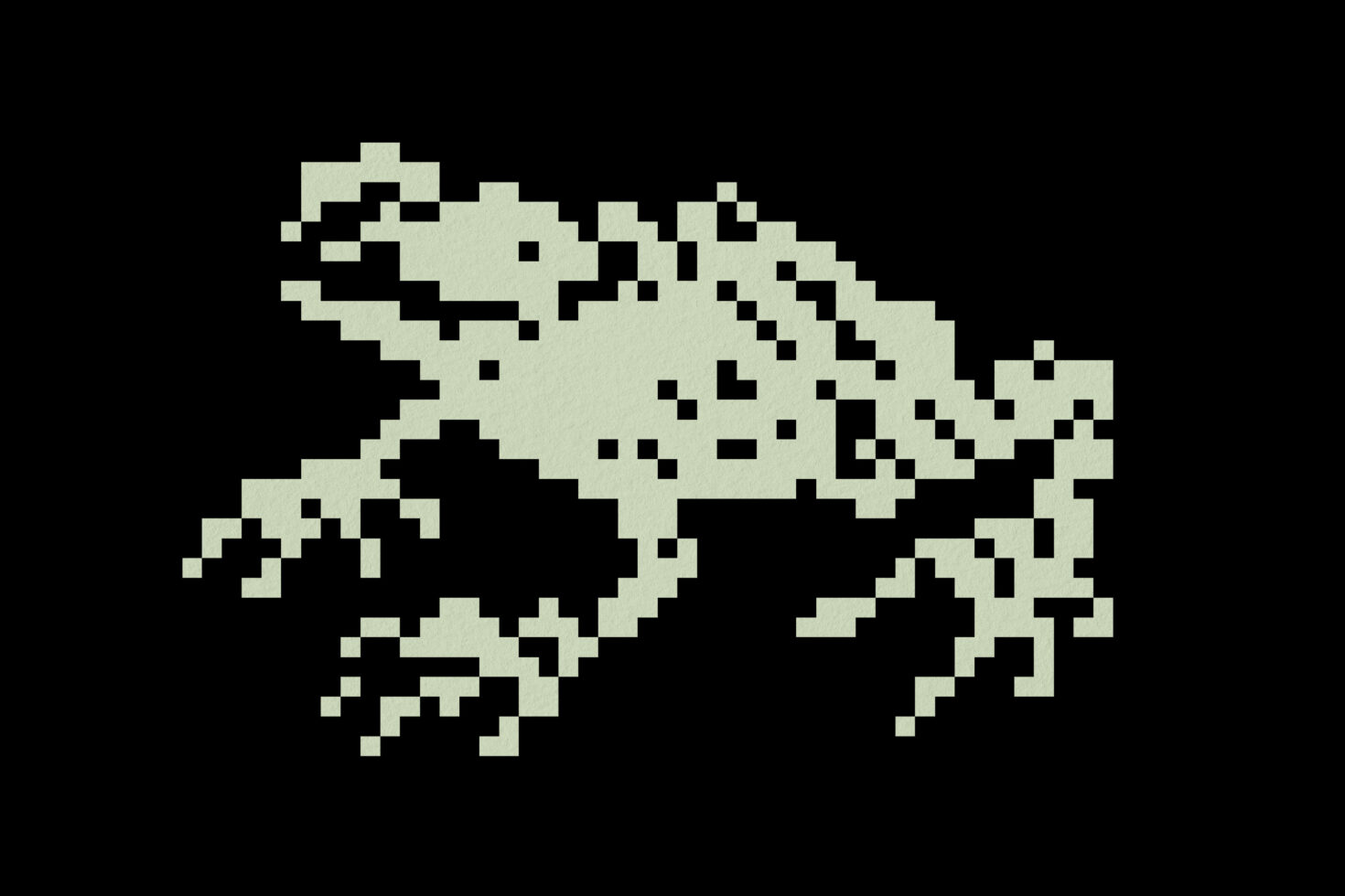 Pixel art frog design on black background showcasing retro digital graphics style for designers seeking unique vintage assets for creative projects.
