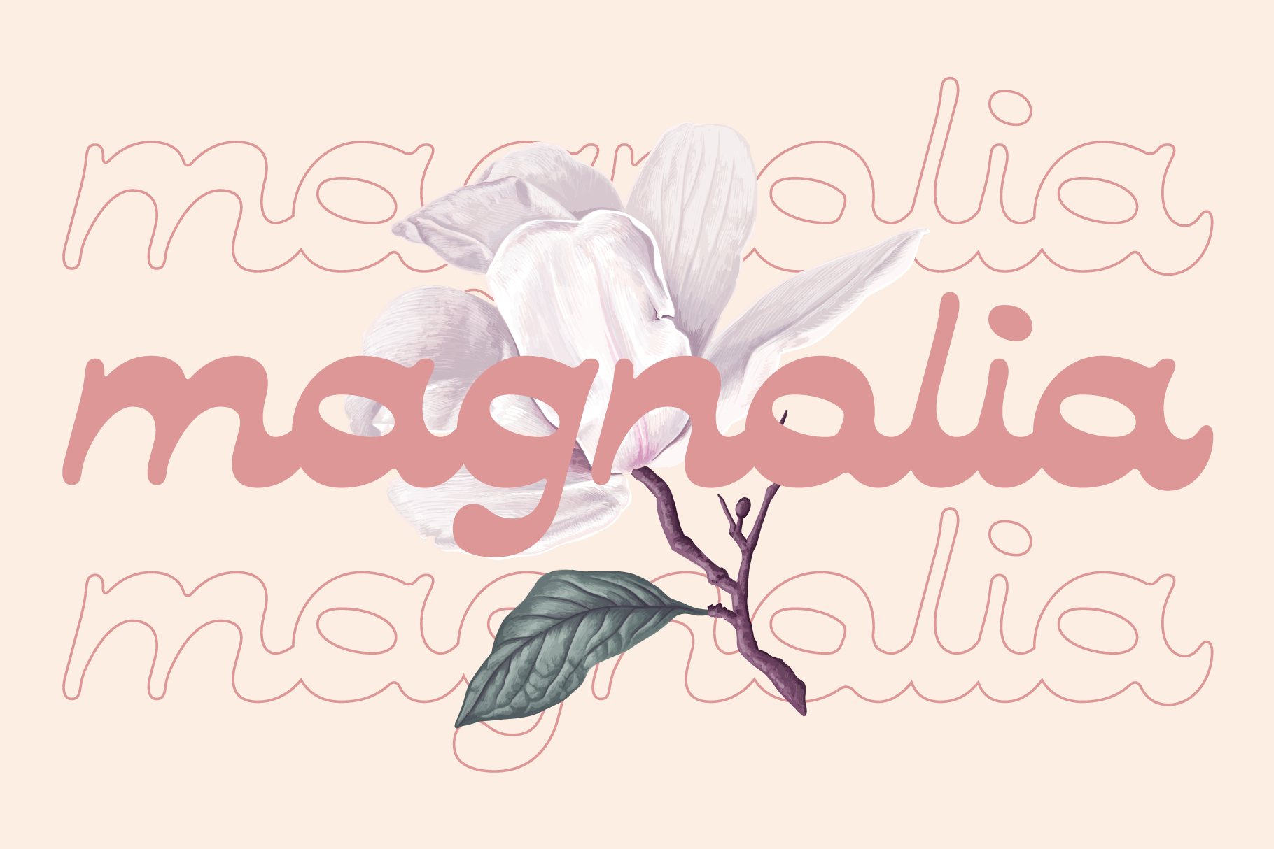 Magnolia-themed type design featuring pastel tones and floral elements. Ideal for graphic design projects, templates, elegant typography resources.