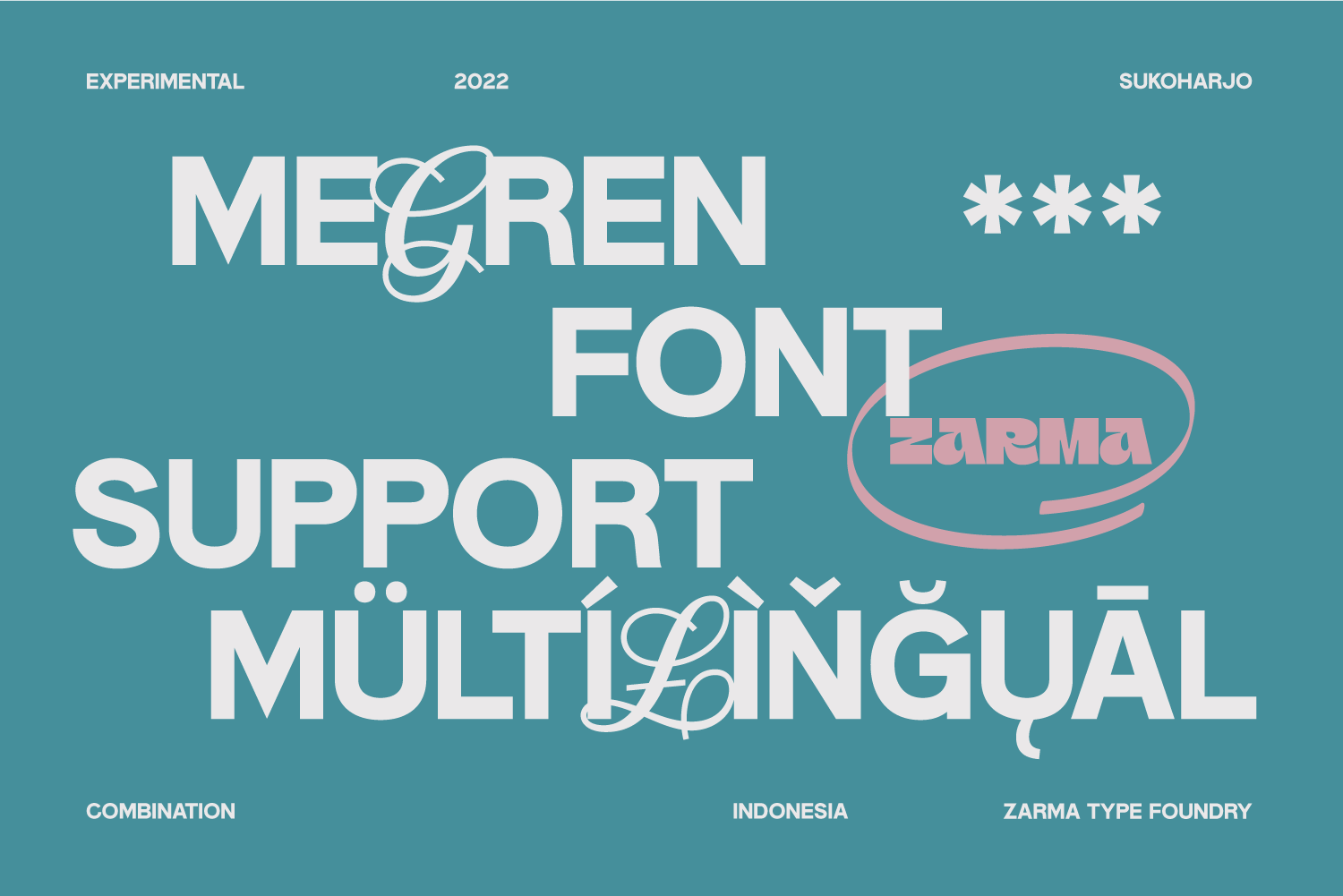 Megren font display with multilingual support on teal background