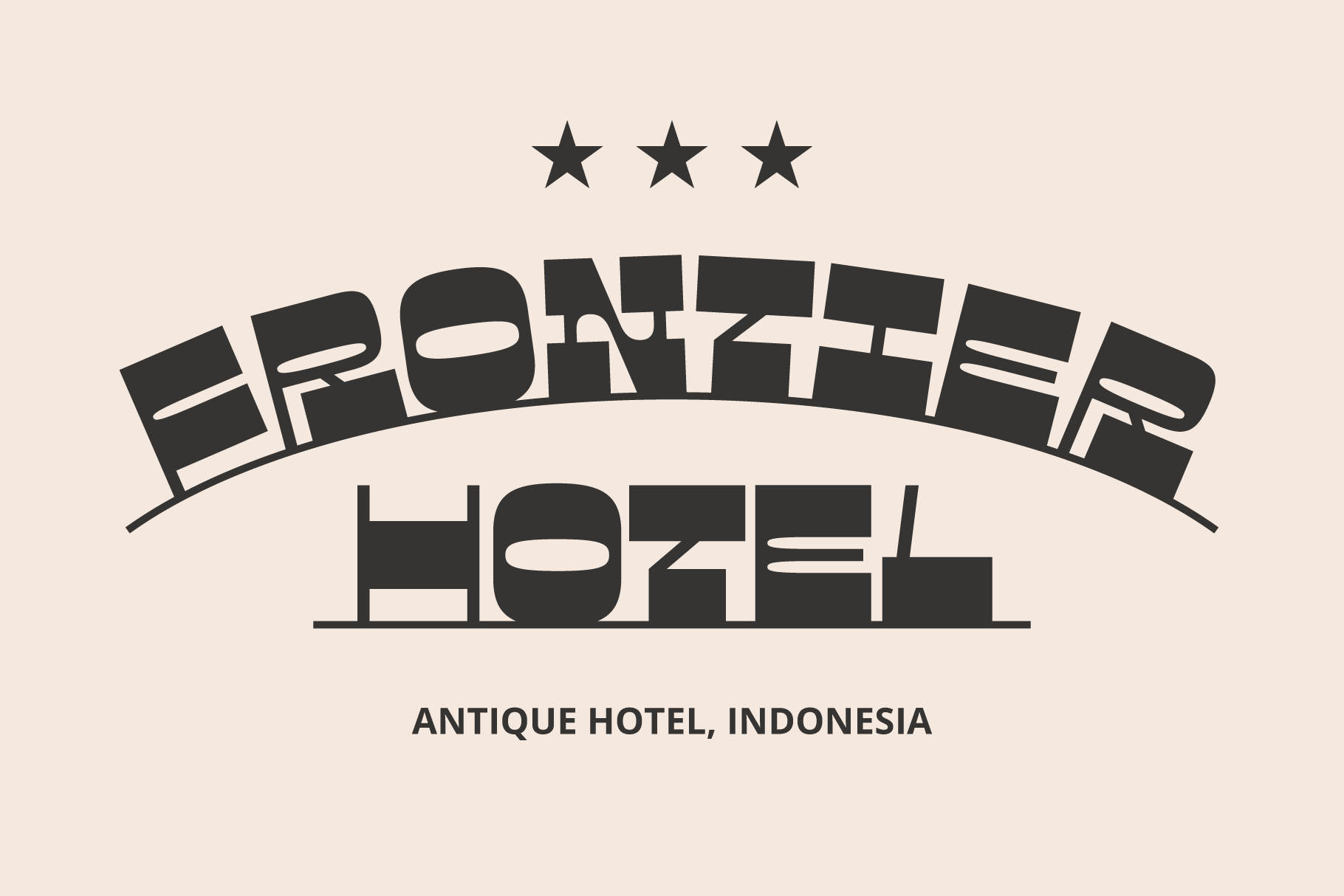 Frontier Hotel vintage retro lettering with curved banner layout three stars above