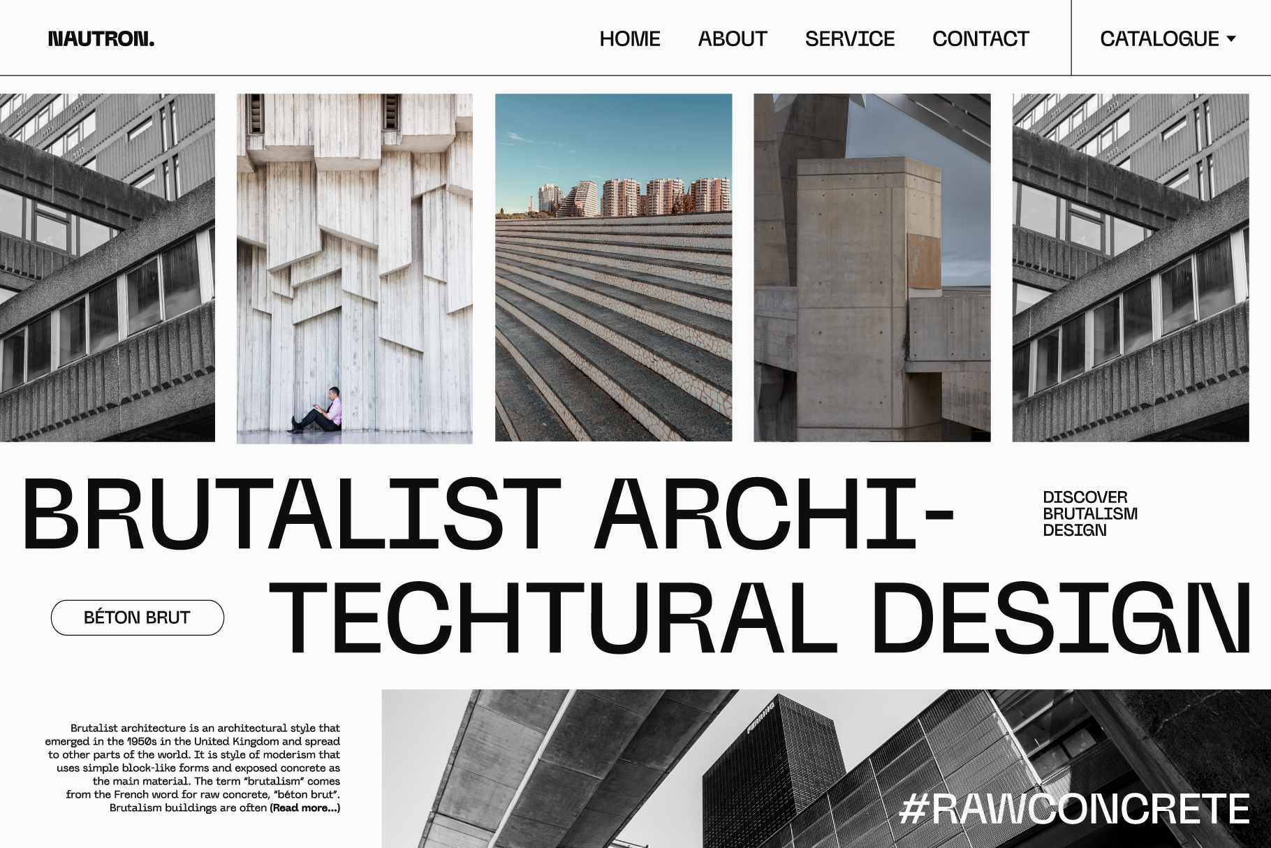 Brutalist architecture design site showcasing raw concrete structures. Ideal for designers seeking unique architectural graphics and templates.