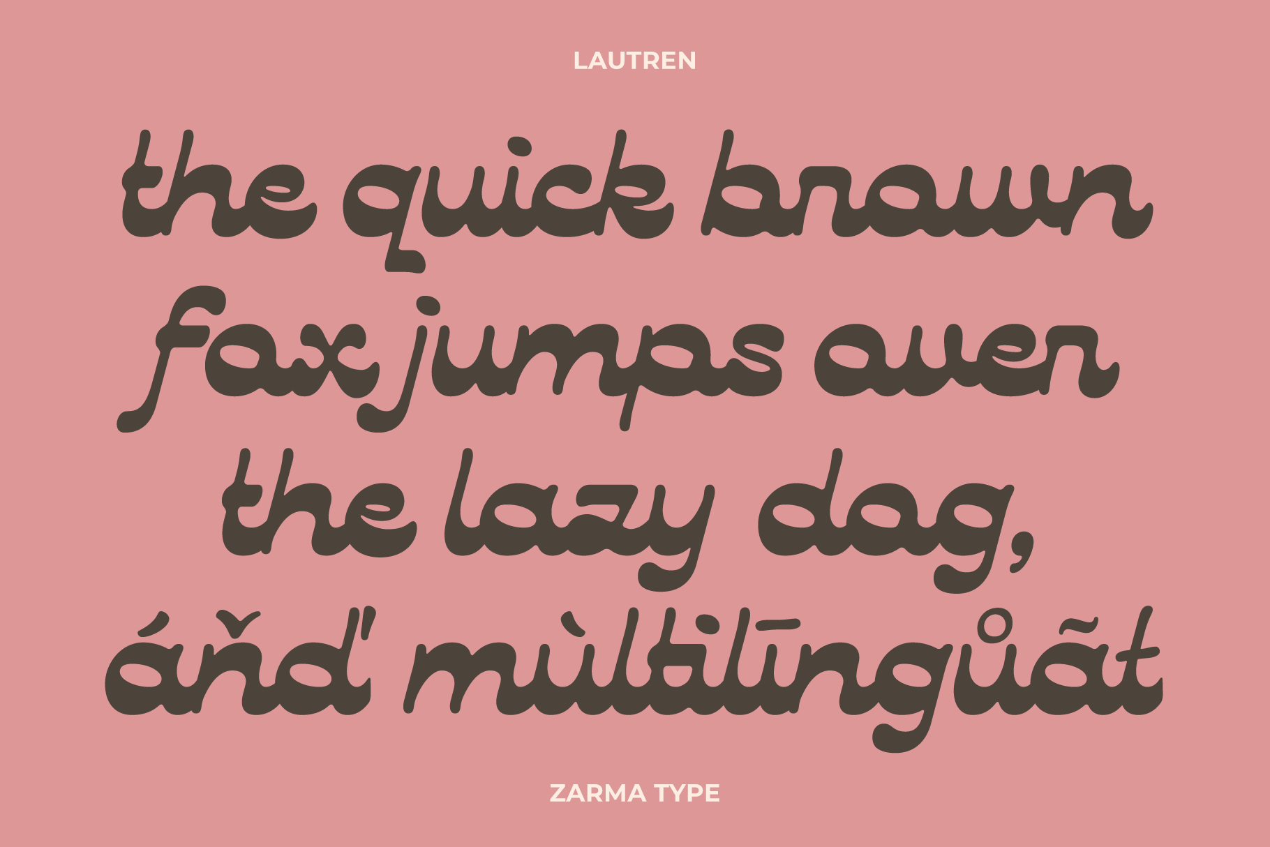 Handwritten style font display with the text the quick brown fox jumps over the lazy dog on a pink background. Ideal for graphic design templates.
