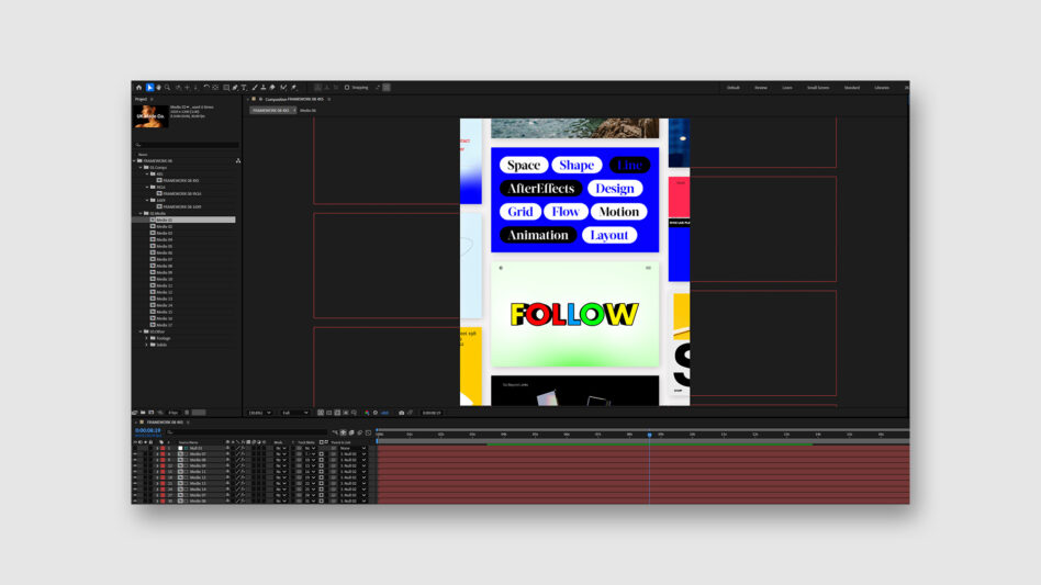 After Effects workspace layout showcasing text animations in a graphic project, ideal for designers seeking motion and animation templates and assets.