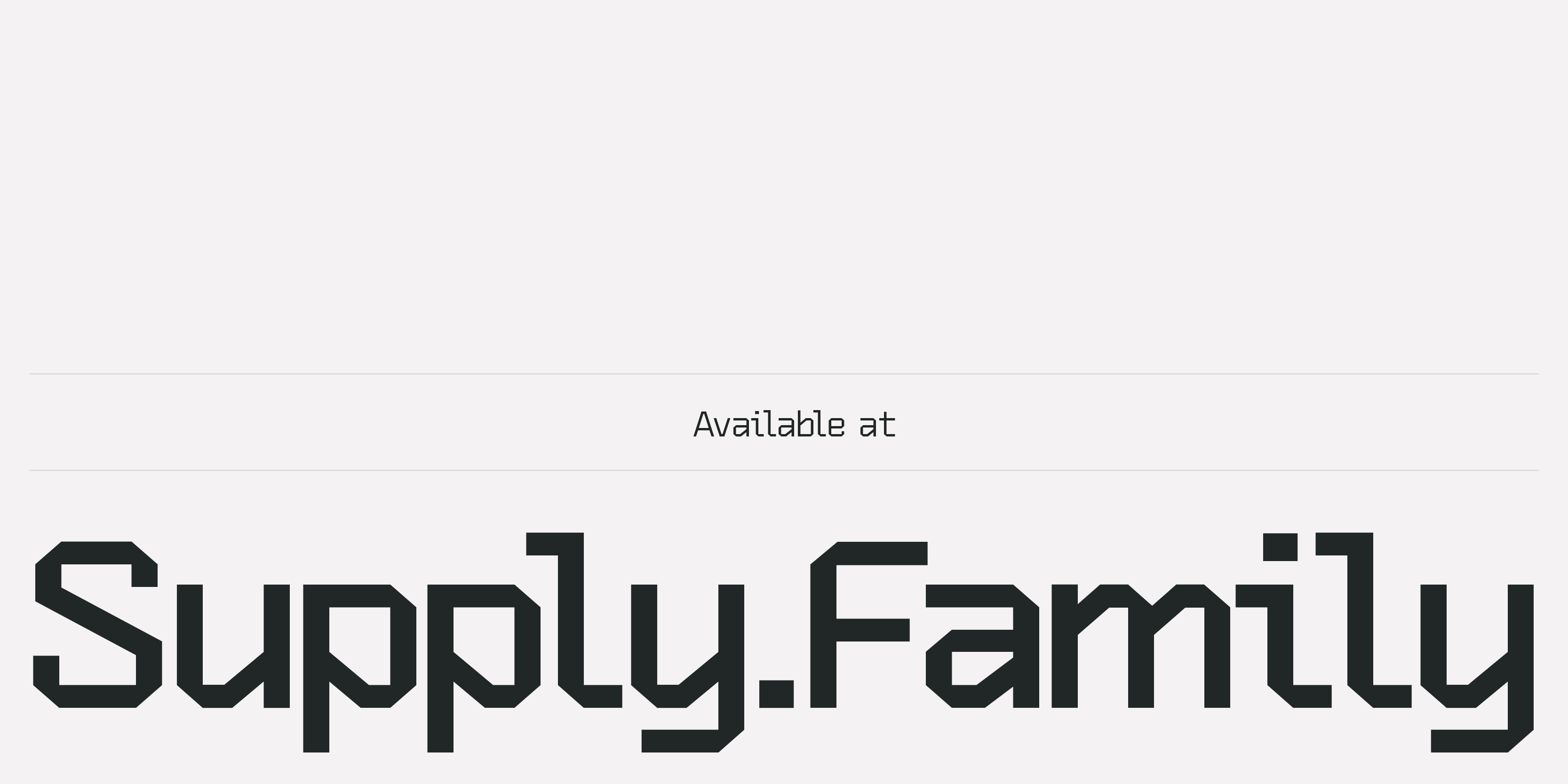Bold geometric font showcased on a minimal background available at Supply Family Ideal for graphic designers seeking unique typography assets