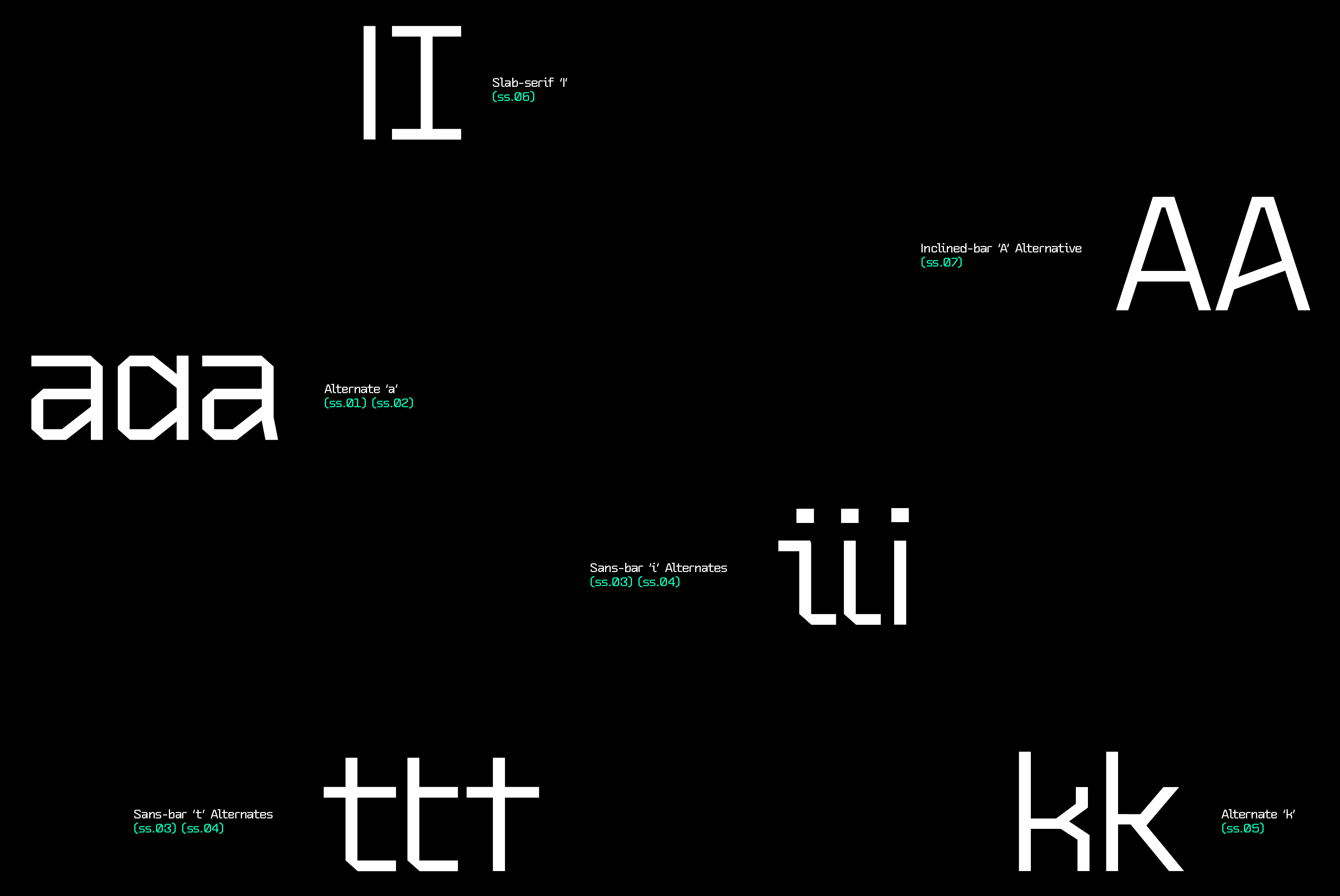 Typography image featuring various letterforms and alternates in a modern sans-serif style. Keywords: Font Design, Typography, Graphics, Designers, Templates.