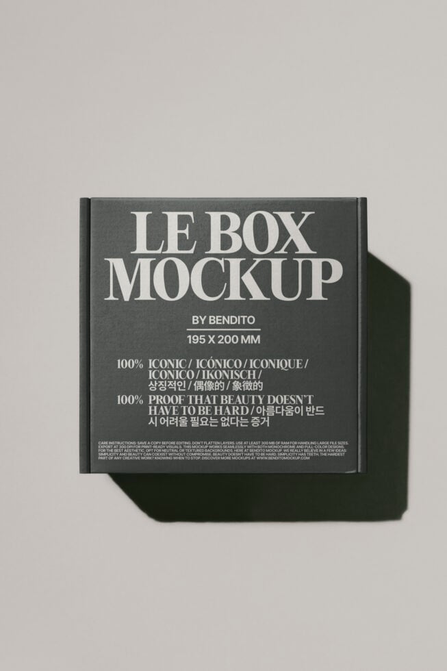 Le Box Mockup with multilingual text providing creative design proof highlighting beauty ease ideal for graphic designers seeking quality mockup templates