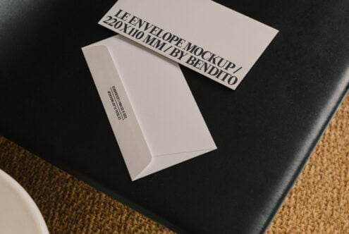 Envelope mockup on dark surface showcasing minimal design ideal for designers template graphic layout presentation high-quality product display.