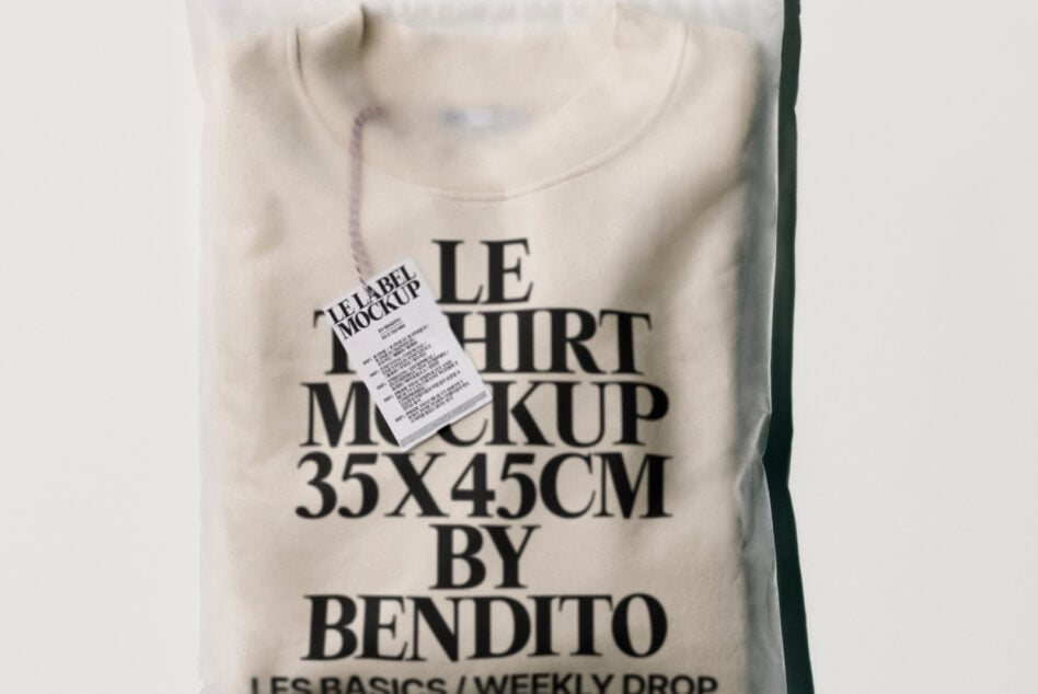 Cream t-shirt flat lay with motel-style keychain label attached