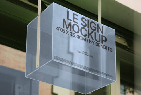 Shop sign mockup design 47.6x35.4cm great for showcasing branding and logos exterior 3D effect realistic lighting designers digital market asset