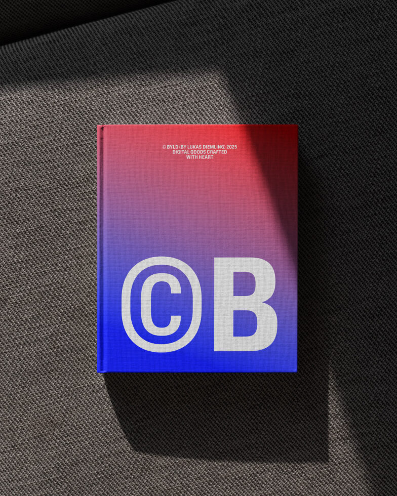 Book cover mockup with bold gradient design featuring large C B letters on textured surface ideal for designers seeking professional presentation templates.