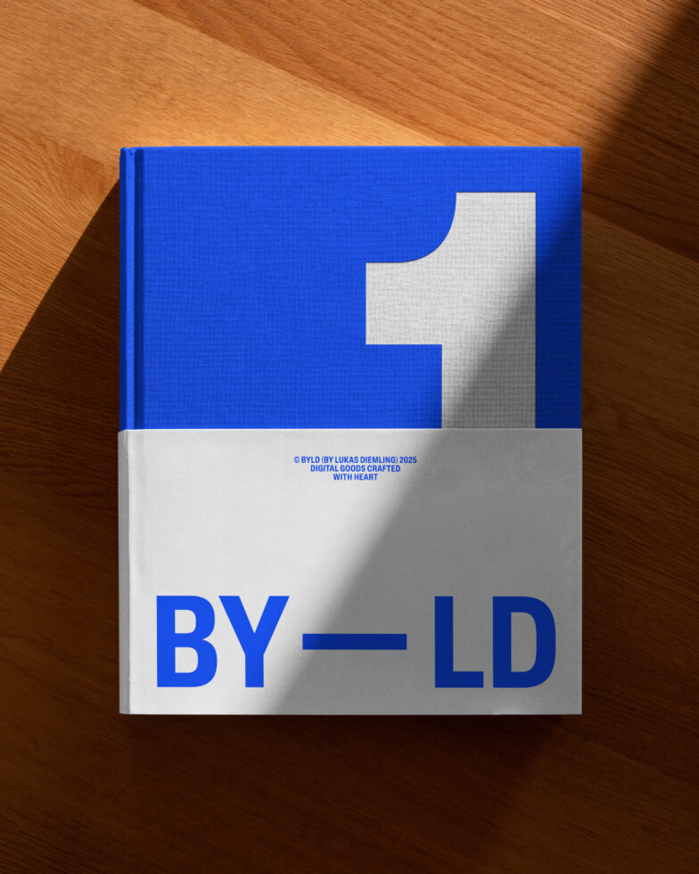 Blue and white hardcover book mockup on wooden surface. Bold typography design. Perfect for showcasing book cover designs for designers and creatives.