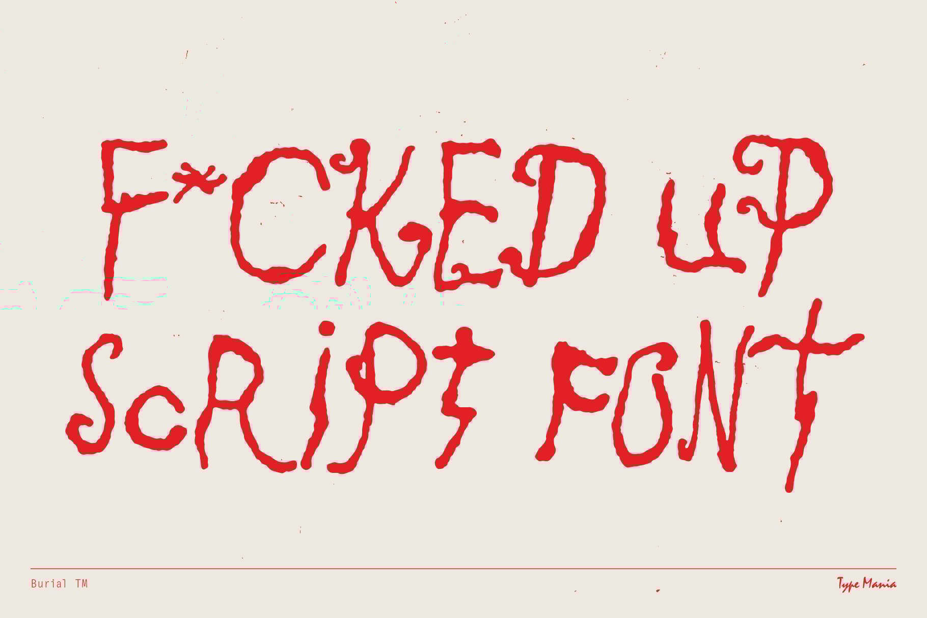 Abstract red script font on beige background, artistic typography suitable for edgy designs, font asset for designers seeking unique graphic styles.