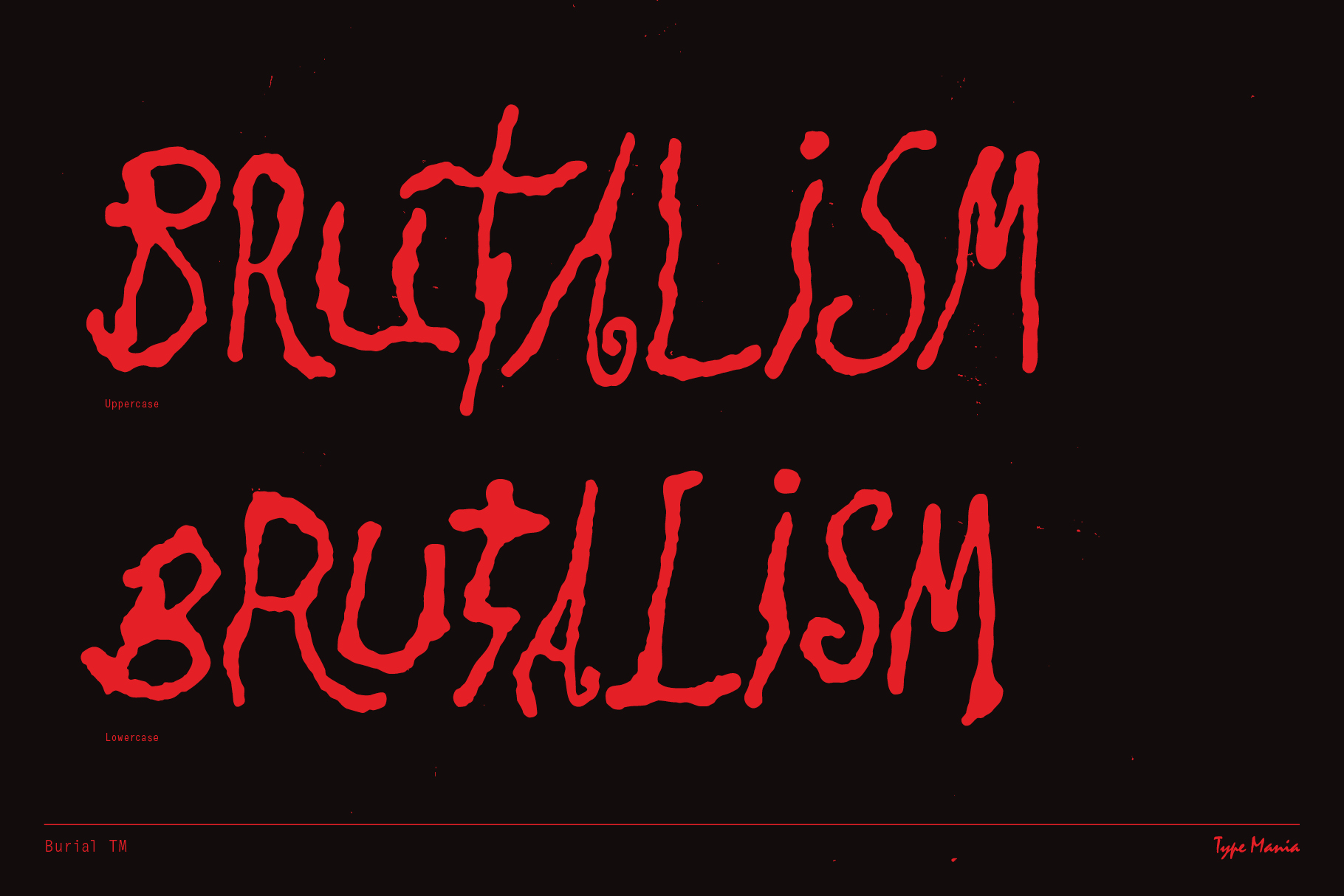 Bold red text spelling Brutalism in uppercase and lowercase on a black background. Unique font design suitable for graphic designers seeking edgy typography.