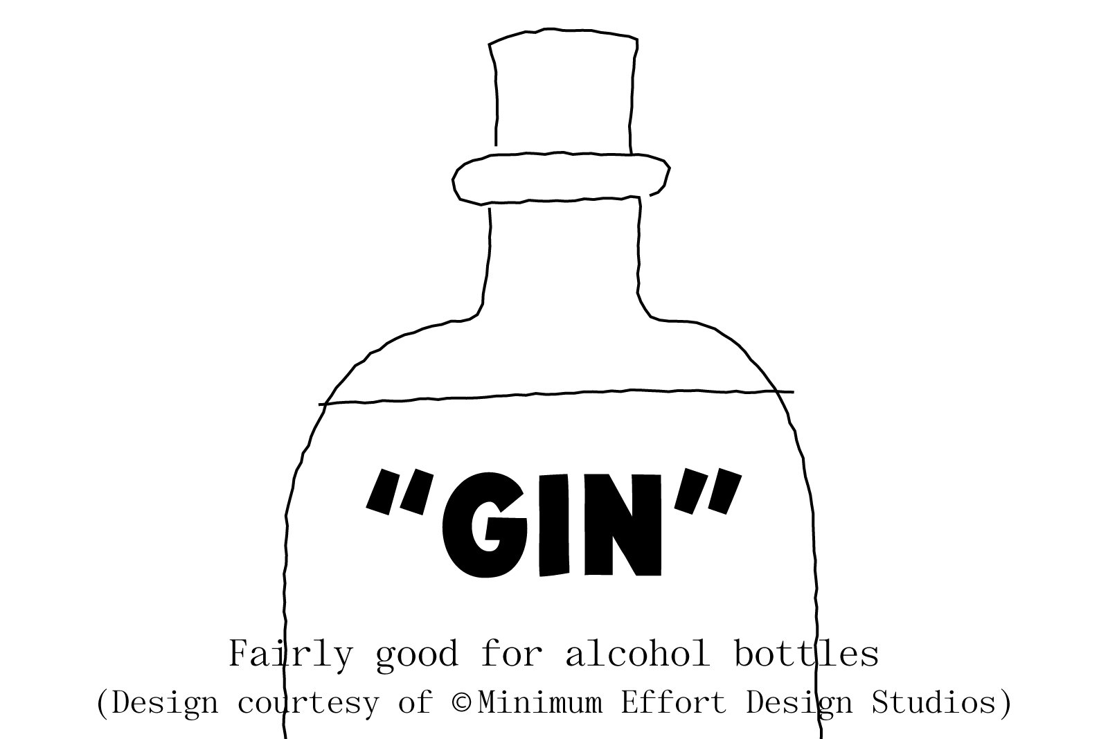 Outline of a gin bottle with bold text gin. Minimalistic design suitable for alcohol branding mockup. Ideal for graphic designers seeking unique templates.