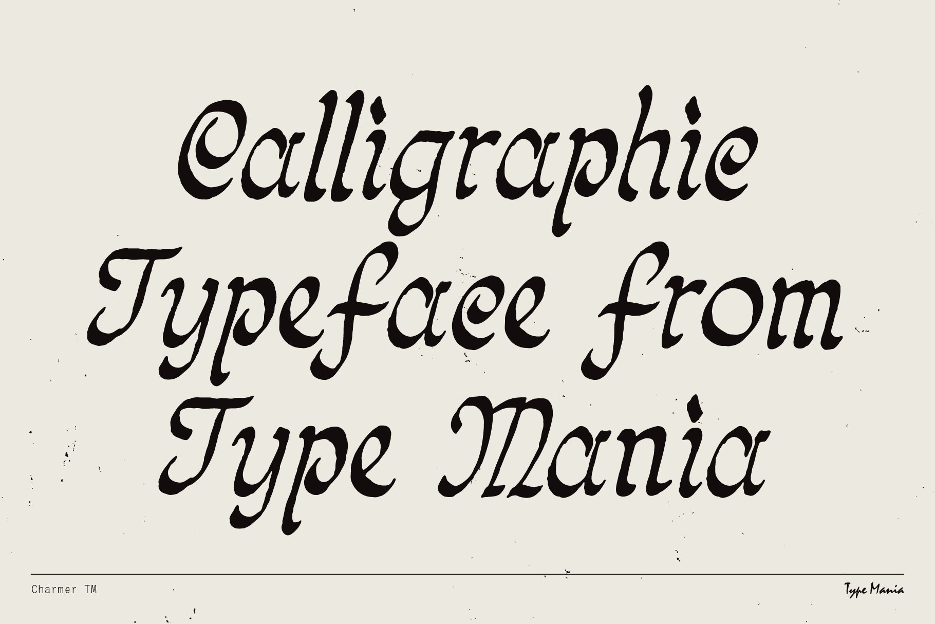 Calligraphic typeface font by Type Mania for designers featuring elegant script style perfect for graphic design projects templates and branding.