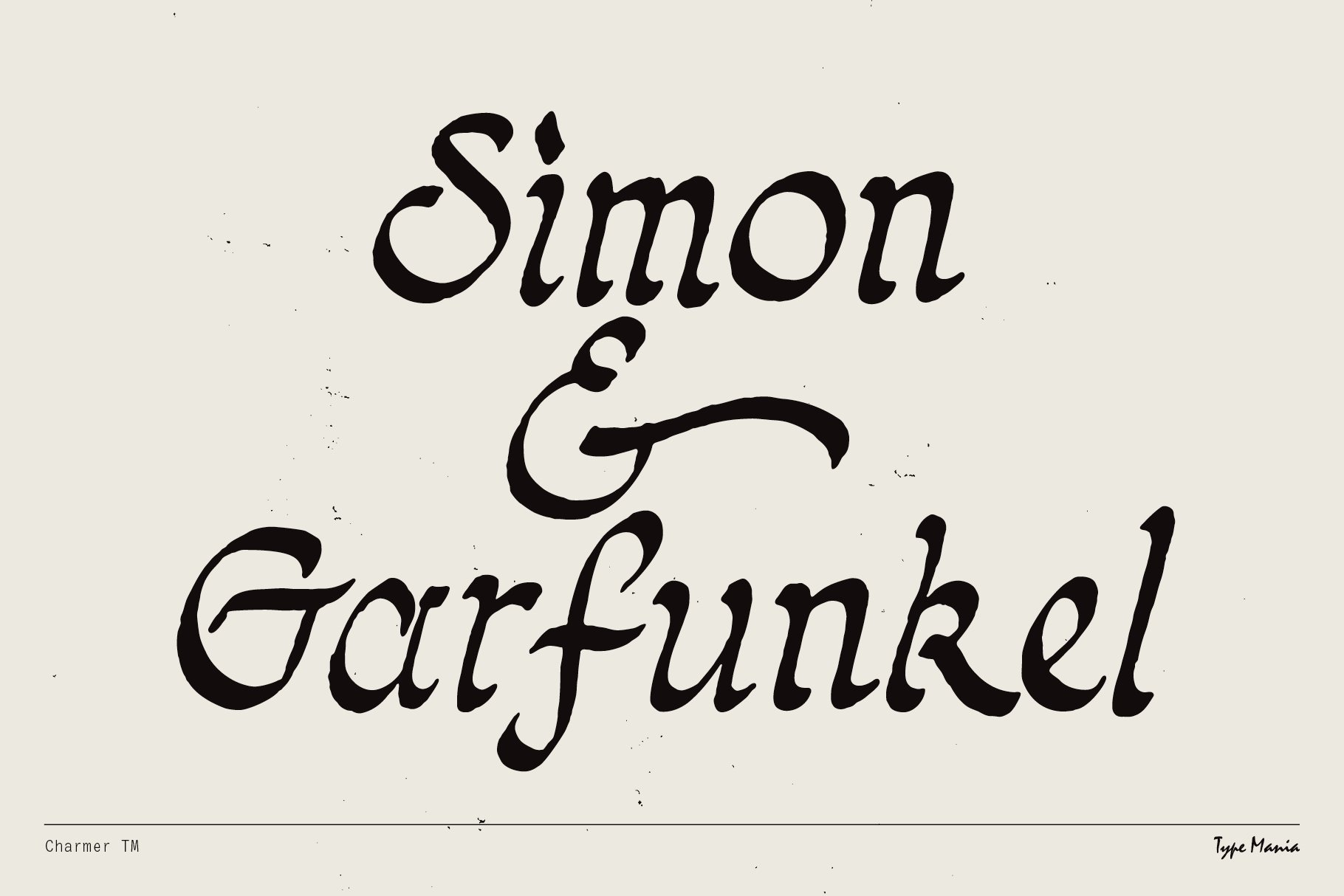 Elegant handwritten script font image featuring the text Simon and Garfunkel ideal for graphic design templates branding typography projects fonts.
