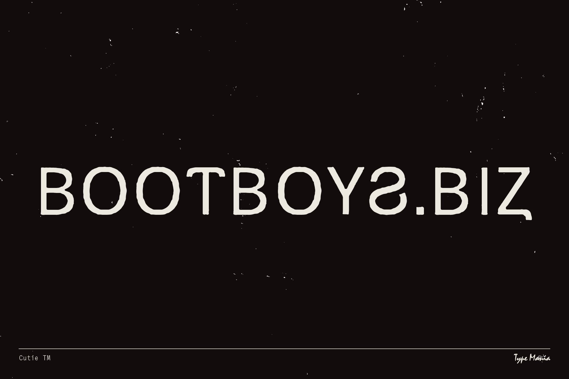 Retro-styled font displaying BOOTBOYS.BIZ on a distressed black background. Ideal for creating vintage graphics or typographic design templates.