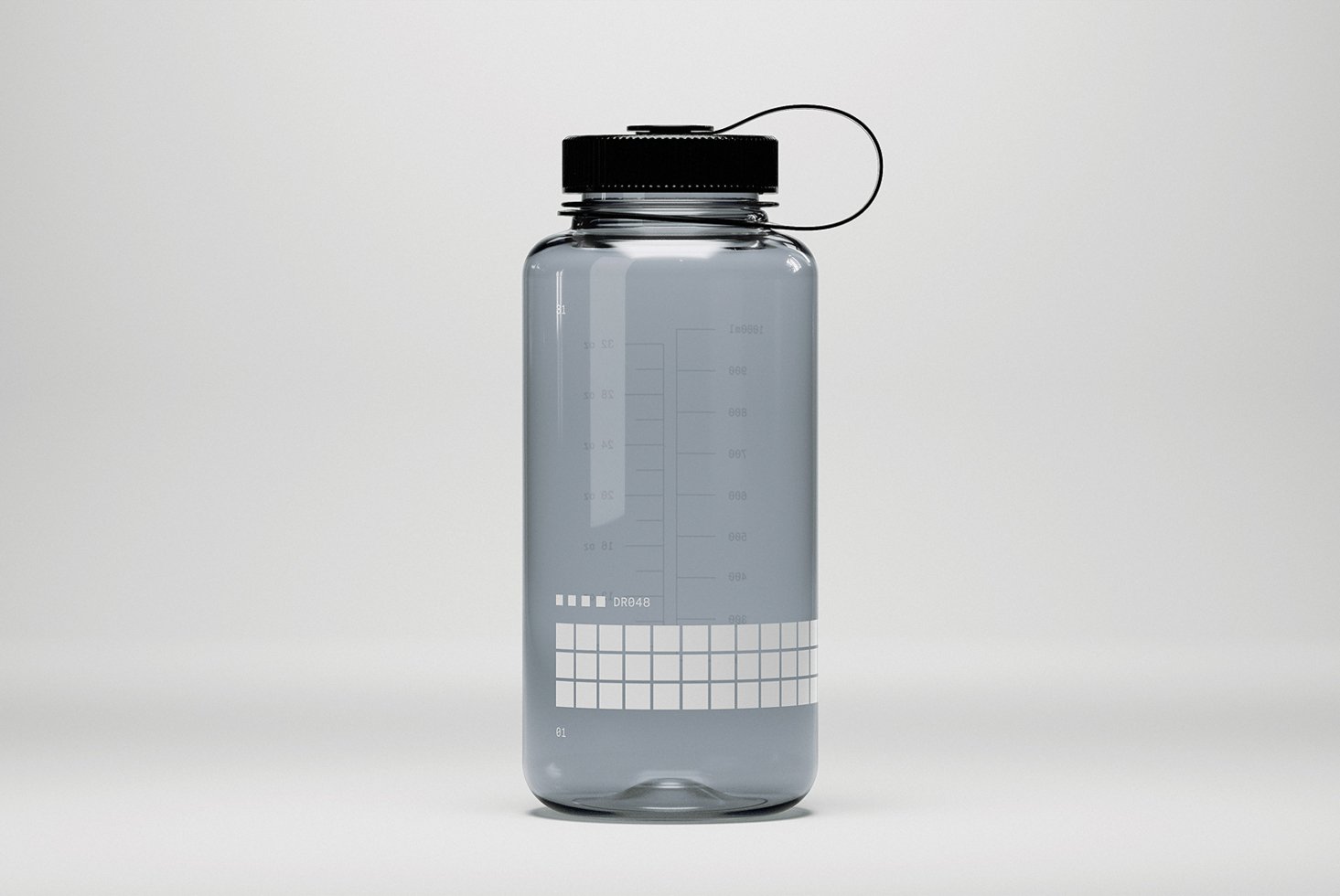 Clear water bottle mockup with black cap and grid design suitable for product designers and template creators looking for realistic presentation.