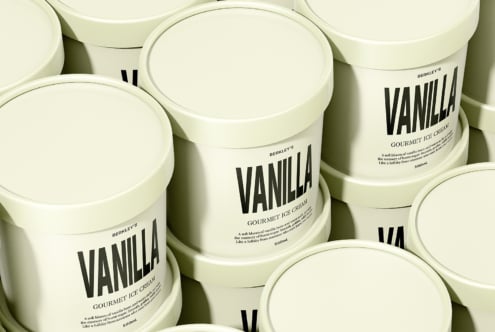 Vanilla ice cream tubs mockup with minimalist design. Perfect for showcasing packaging designs for gourmet products. Ideal for designers seeking inspiration.