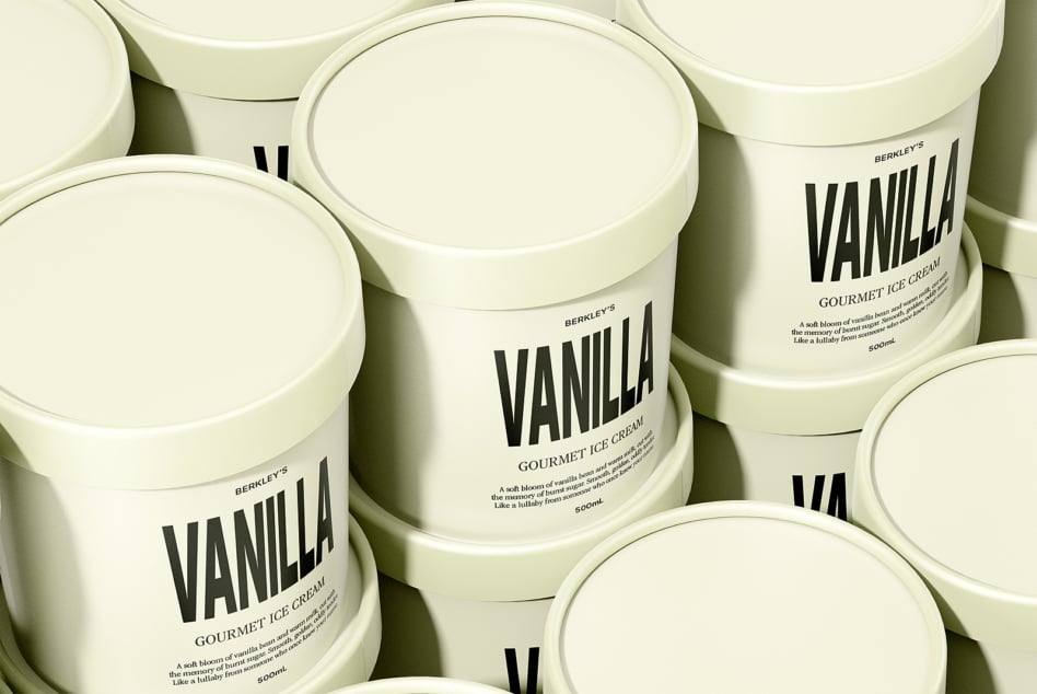 Vanilla ice cream tubs mockup with minimalist design. Perfect for showcasing packaging designs for gourmet products. Ideal for designers seeking inspiration.
