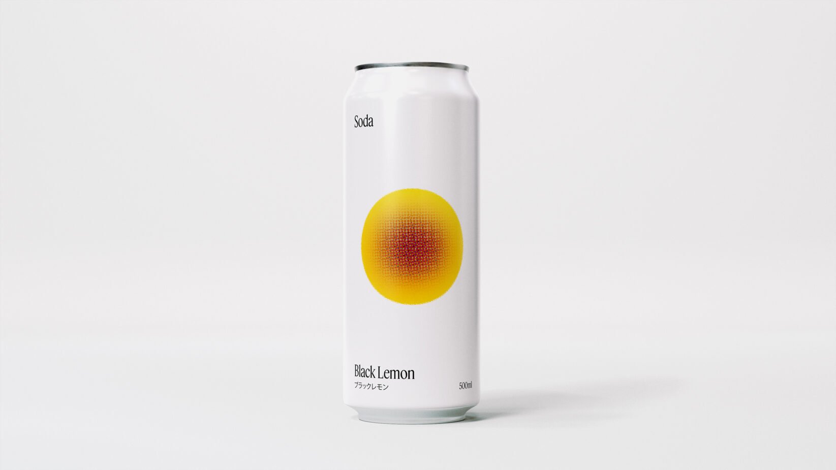 Minimalist soda can mockup featuring a Black Lemon design with vibrant gradient circle on white background, ideal for showcasing beverage branding concepts.