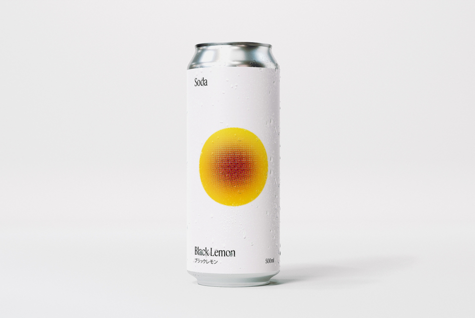 Tall aluminum soda can, wet surface, yellow circle with Black Lemon branding