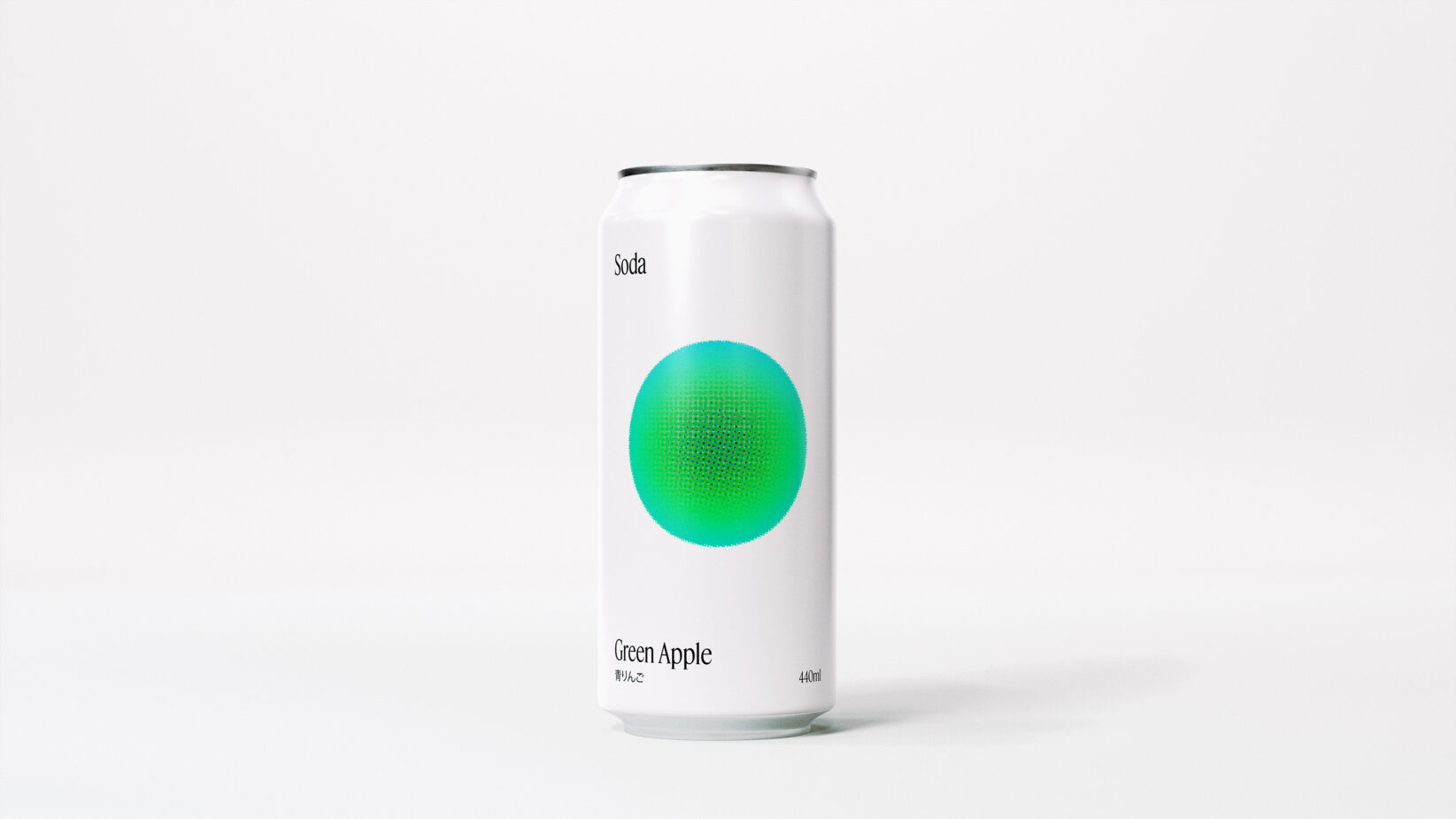 Minimalist soda can mockup featuring a white design with a vibrant green apple graphic ideal for product design presentations and branding projects.