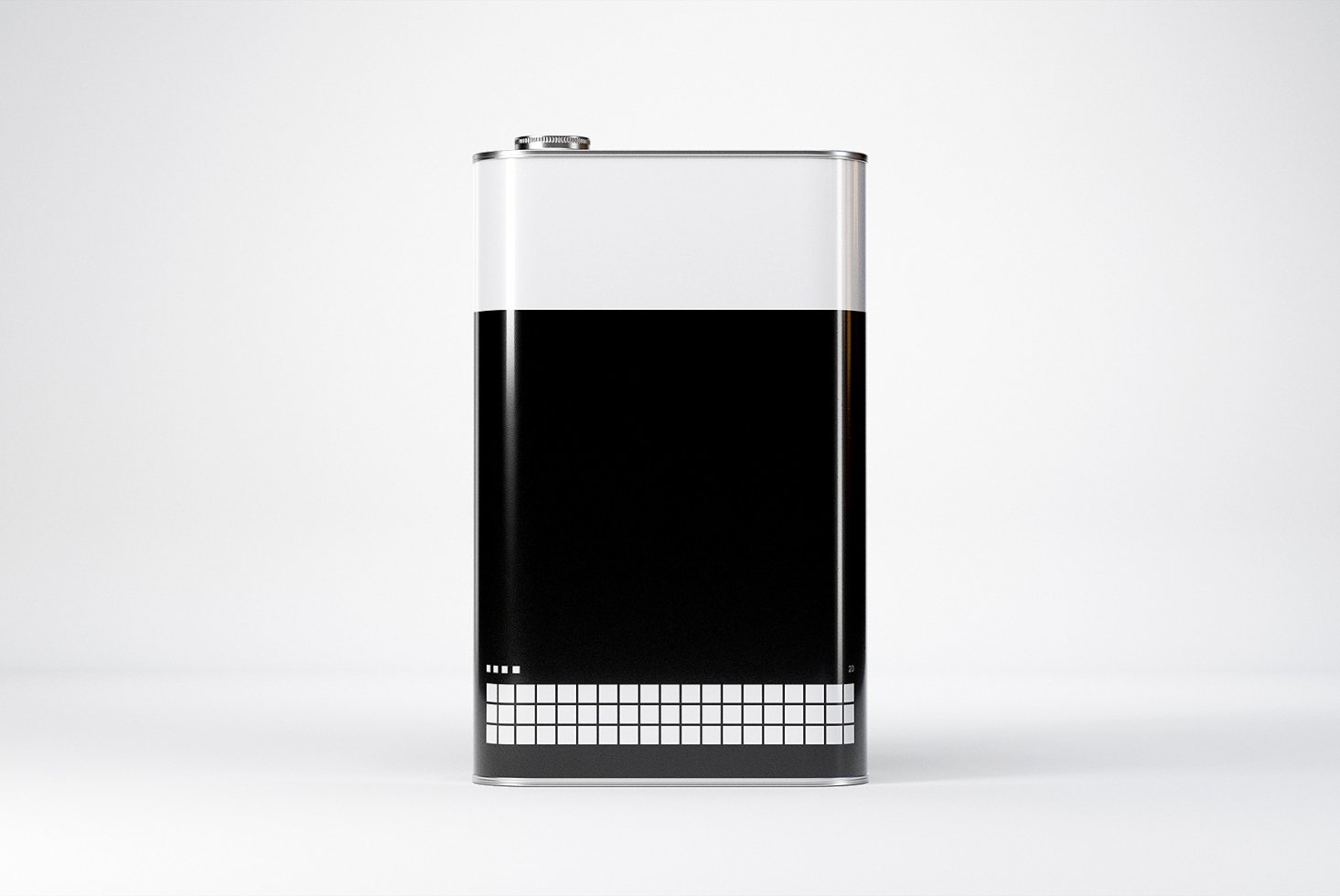 Metal flask mockup with minimalist white and black design on white background. Perfect for showcasing logo designs or branding. Ideal for graphic designers.