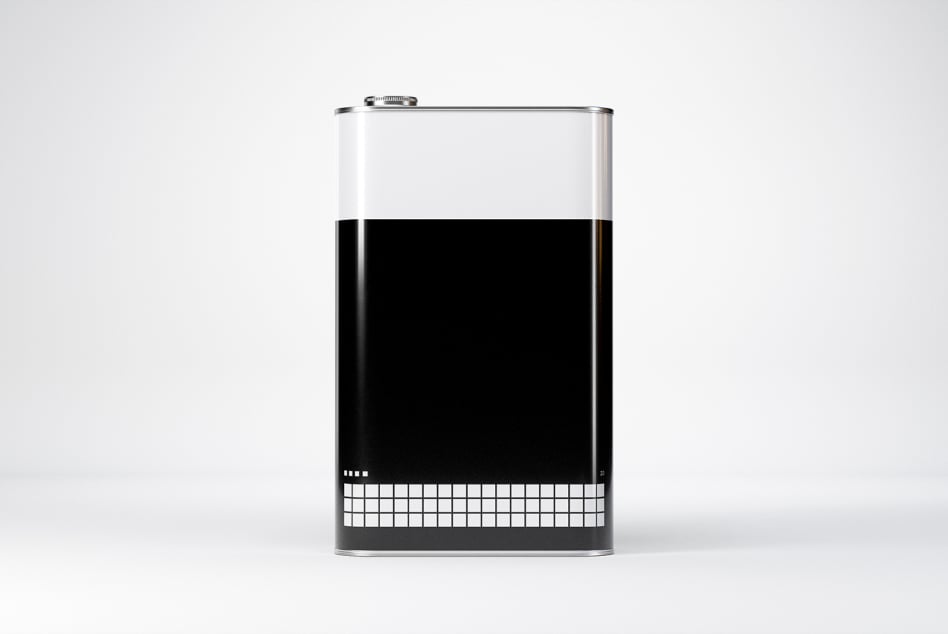 Sleek metal flask with black lower half, white upper half, chrome cap
