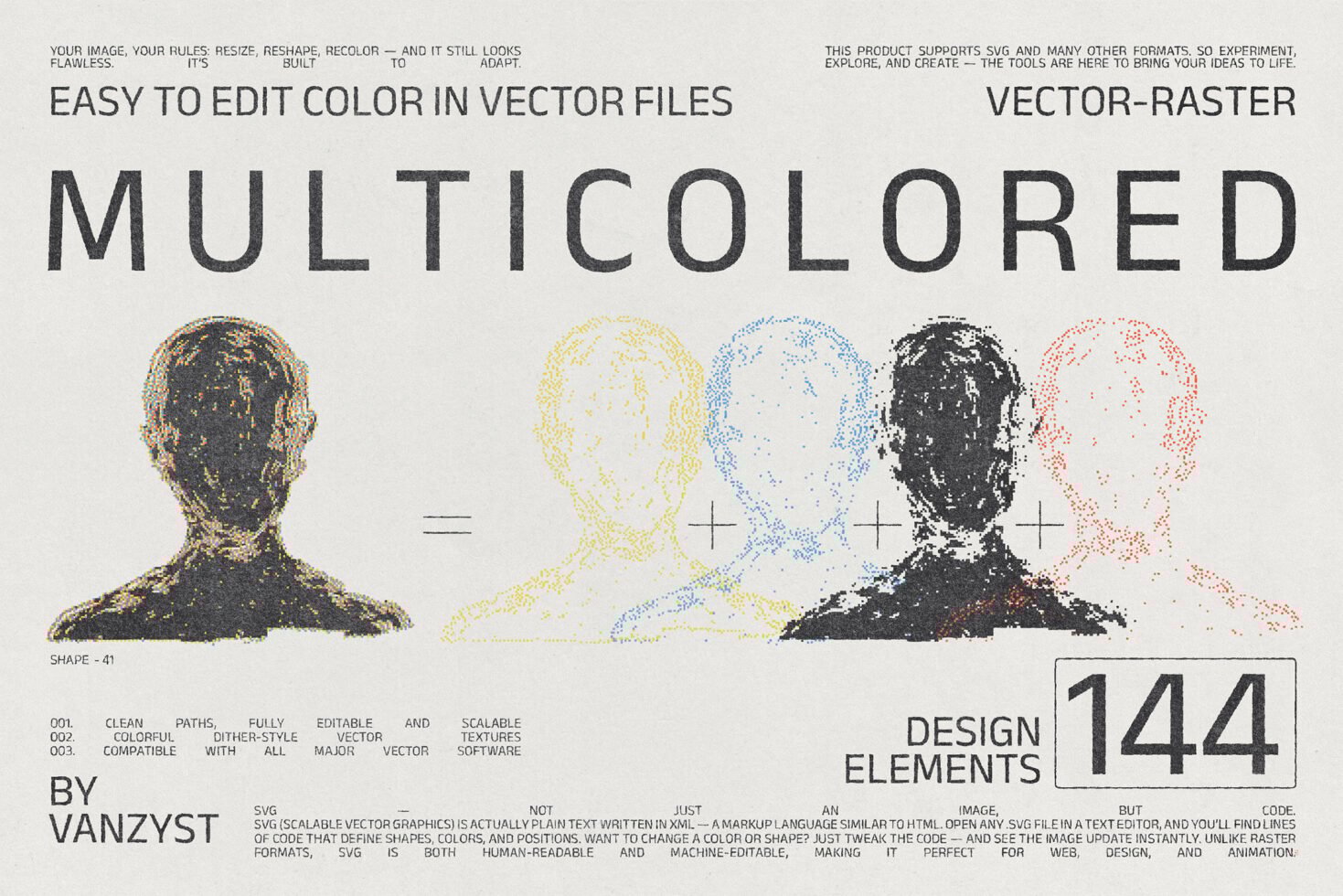 Multicolored vector graphics template with editable design elements suitable for designers. Features vibrant scalable textures perfect for creative projects.