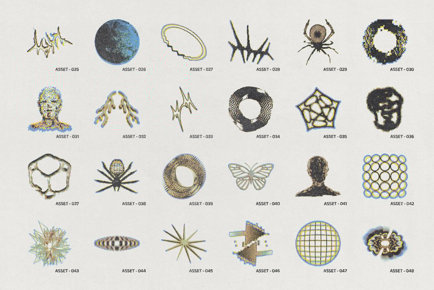 Abstract graphics collection featuring 24 unique digital assets ideal for designers. Keywords: templates, mockups, creative assets, design elements.