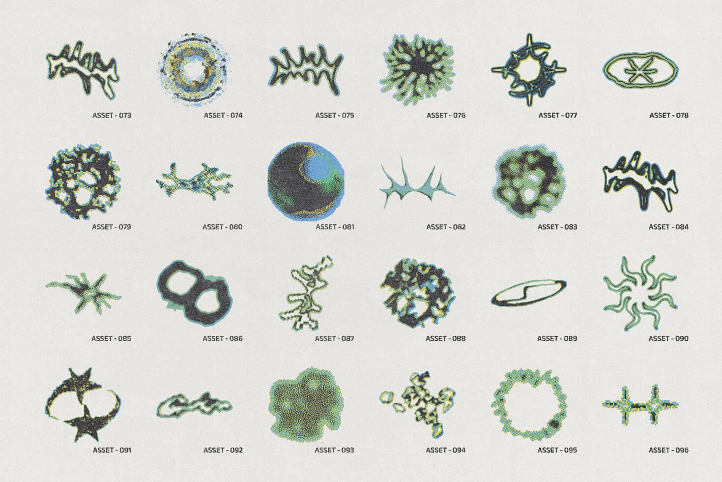 Collection of abstract graphic assets with organic shapes suitable for designers. Perfect for graphics, templates, or mockups. Artistic digital elements.