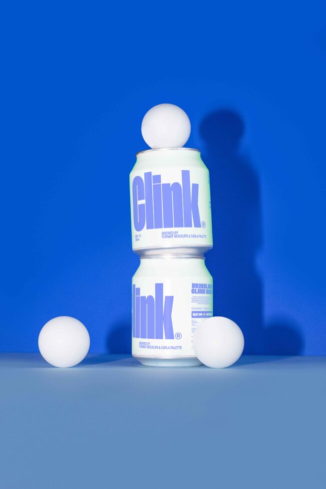 Modern beverage can mockup with bold typography set against a vivid blue background, perfect for design projects. Ideal for branding and packaging.