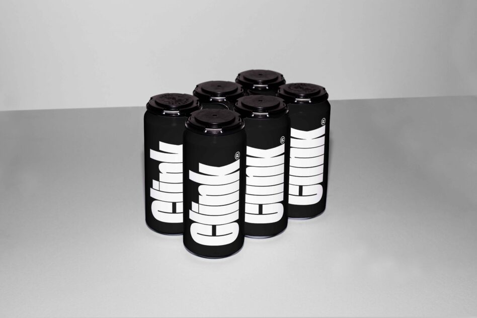 Mockup of six black beverage cans with bold white typography on a gray background ideal for designers branding packaging design templates SEO keywords