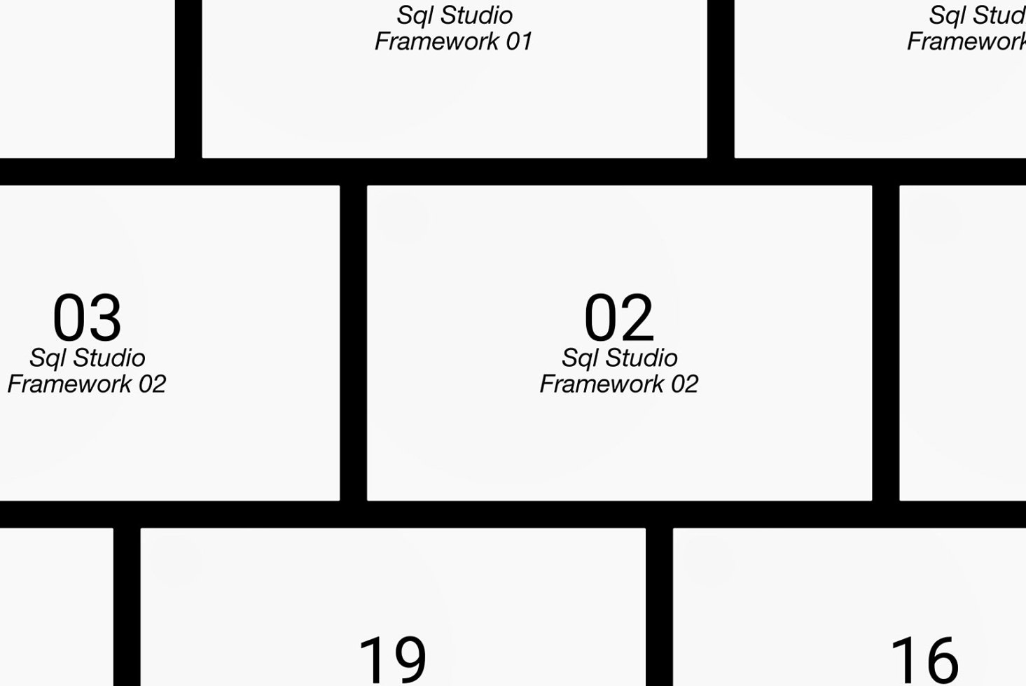 Grid layout design titled Sql Studio Framework includes numbered placeholders ideal for templates and graphic design projects for designers.