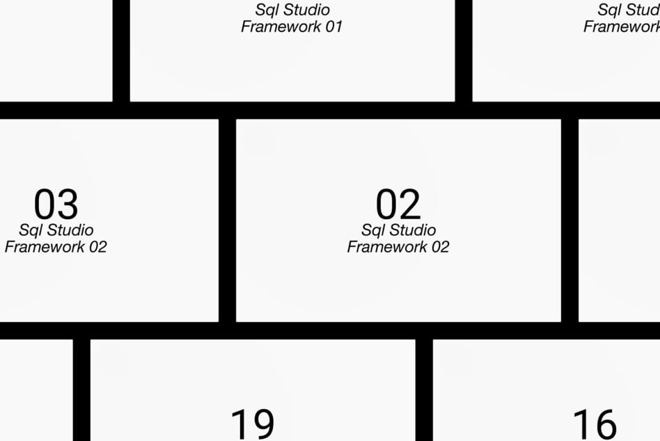 Grid layout showcase with numbered frames for Sql Studio design system components