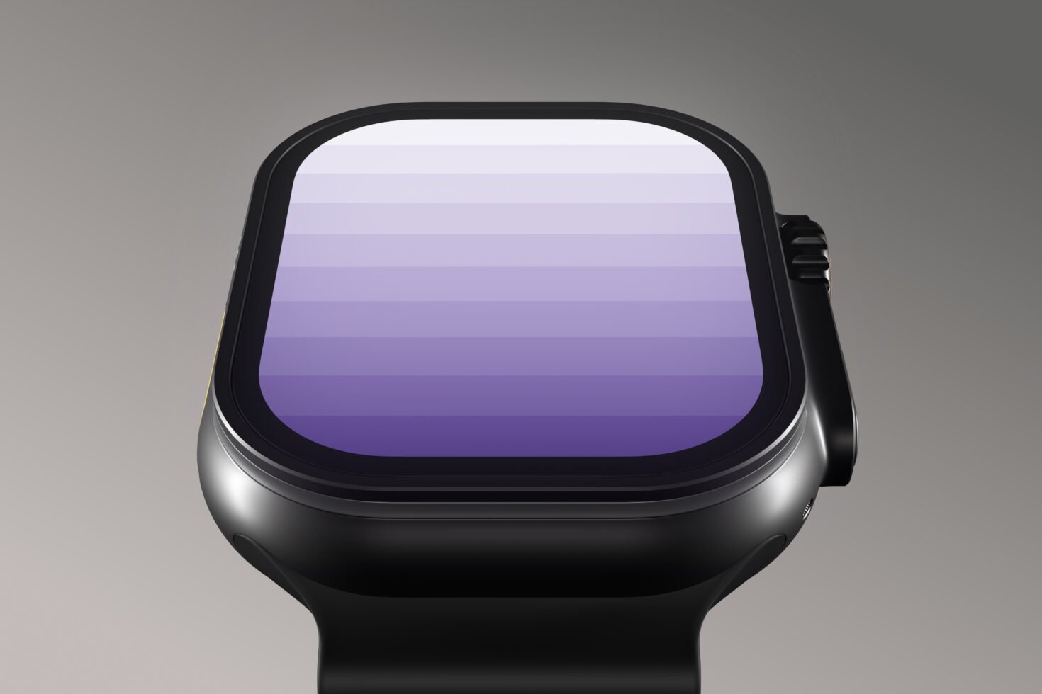 Smartwatch mockup with sleek design and purple gradient screen. Perfect for digital marketers and designers seeking realistic smartwatch graphics.