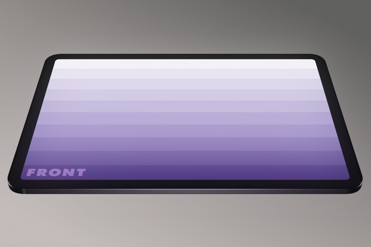 Tablet device mockup with a purple gradient screen isolated on grey background; digital asset for designers; suitable for product design presentations