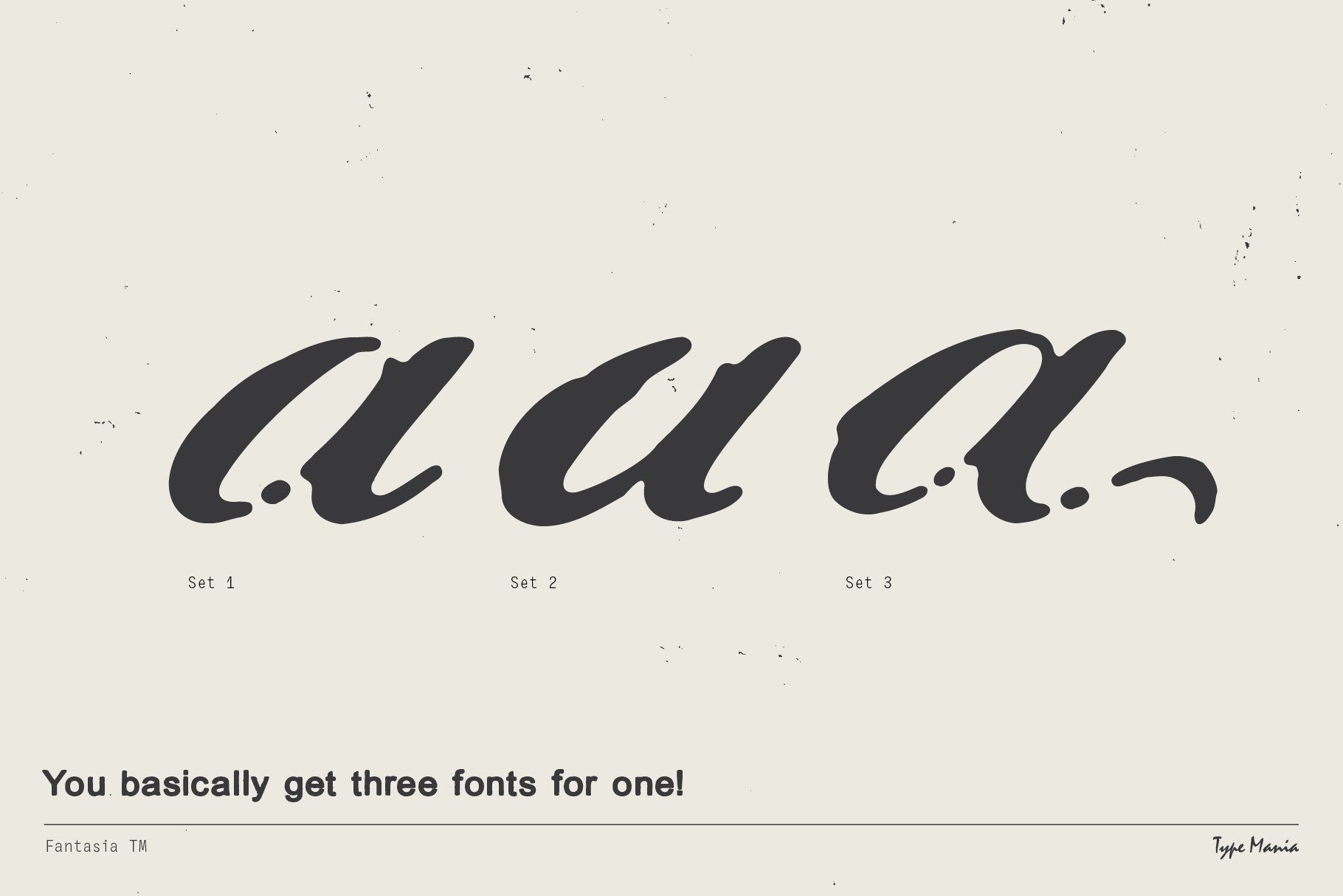 Three stylized handwritten fonts displayed with variations in three sets on a textured background. Ideal for typographic design projects.