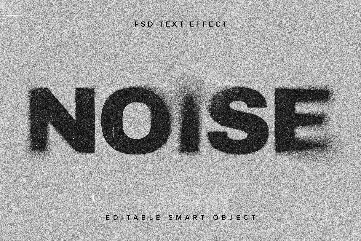 Grunge NOISE PSD text effect with editable smart object ideal for designers creating vintage graphics. Perfect for mockups and template design projects.