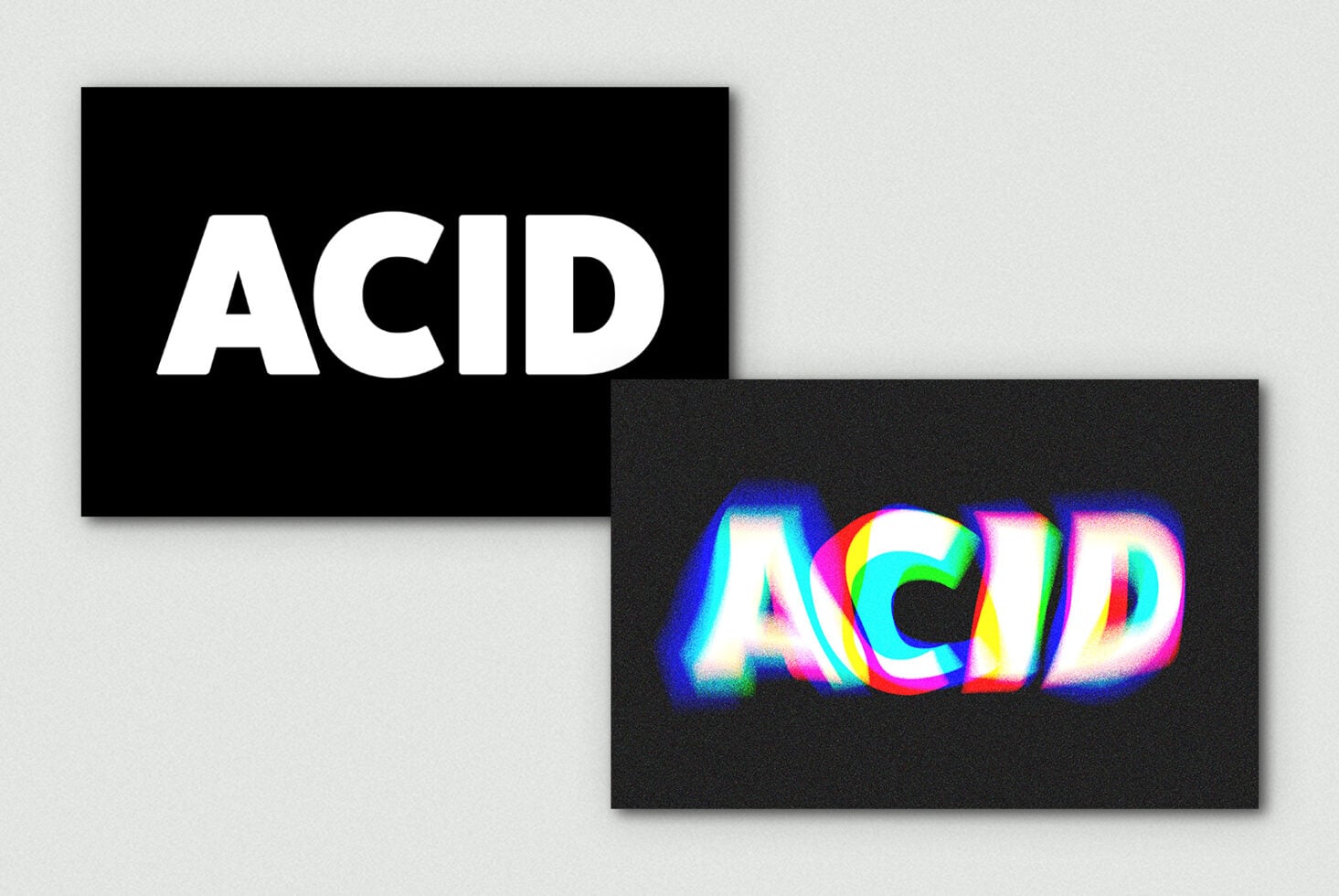 Before after mockup showing plain white ACID text versus neon glitch version
