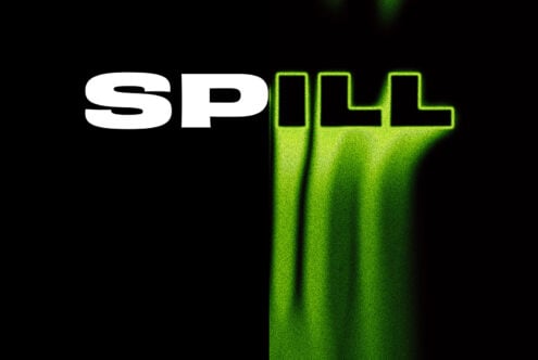 Bold digital graphic featuring the word SPILL in white and neon green against a black background ideal for designers seeking eye-catching typography templates.