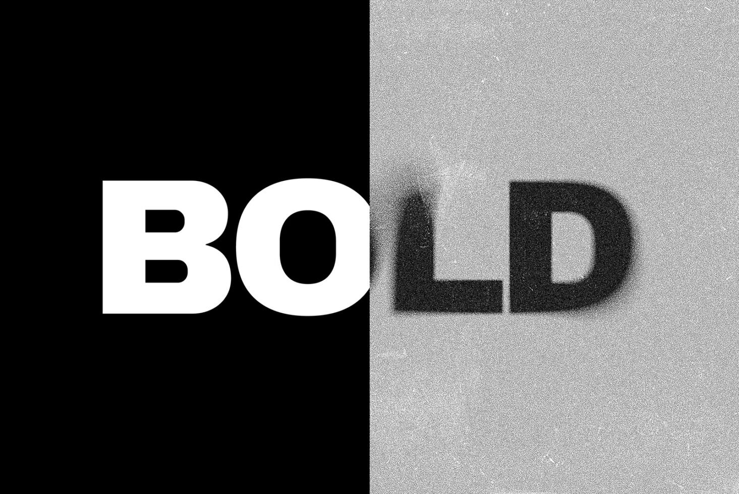 Bold typographic art with contrast; black and white grain texture effect perfect for graphic designers seeking creative typography assets and templates.