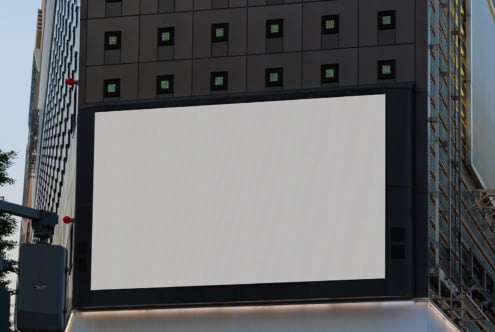 Blank urban billboard mockup on modern building facade for design presentations and advertising templates city environment commercial graphic design