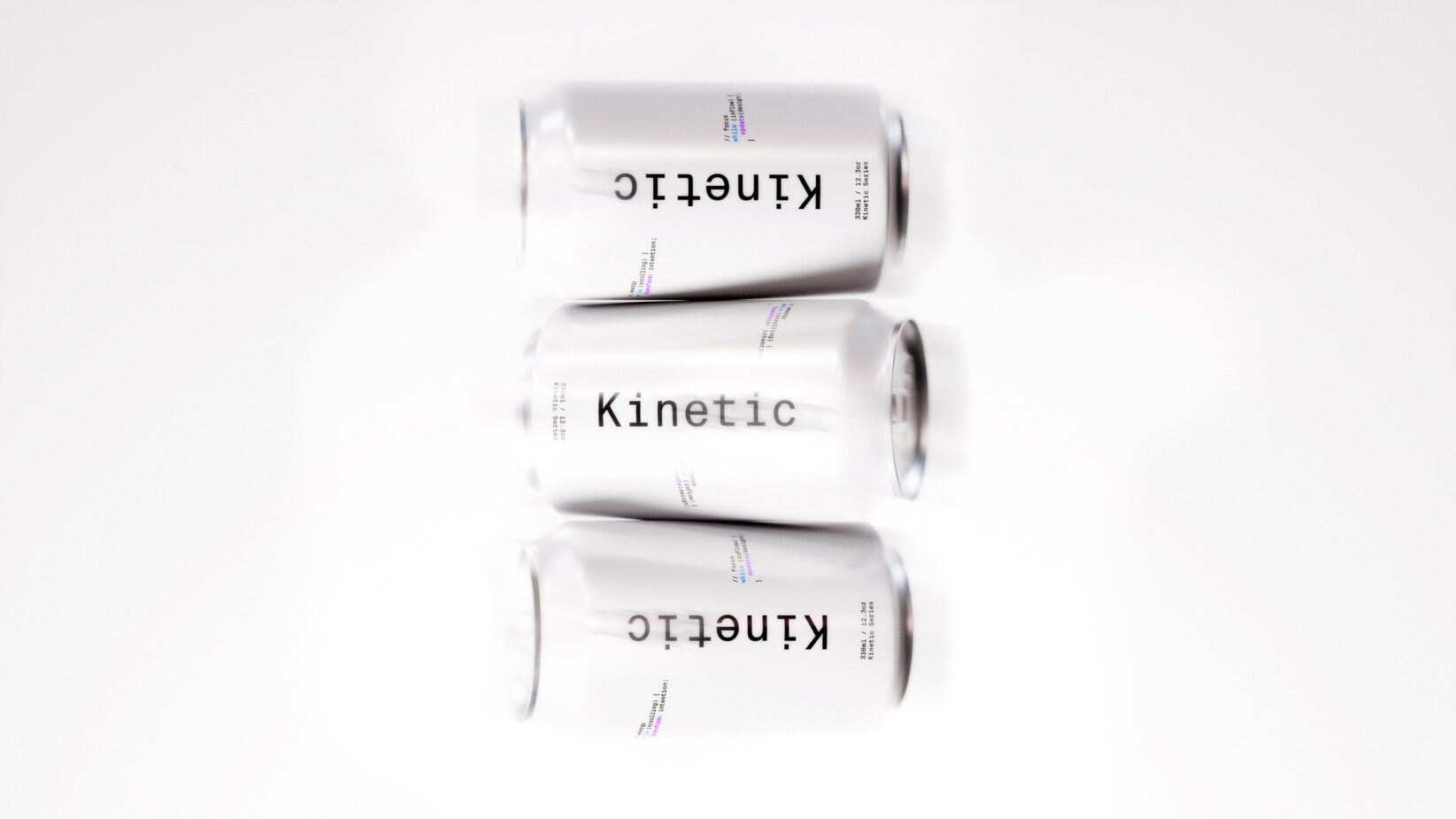 Modern beverage can mockup featuring minimalist design with Helvetica-inspired font on silver cans Suitable for branding and packaging projects.
