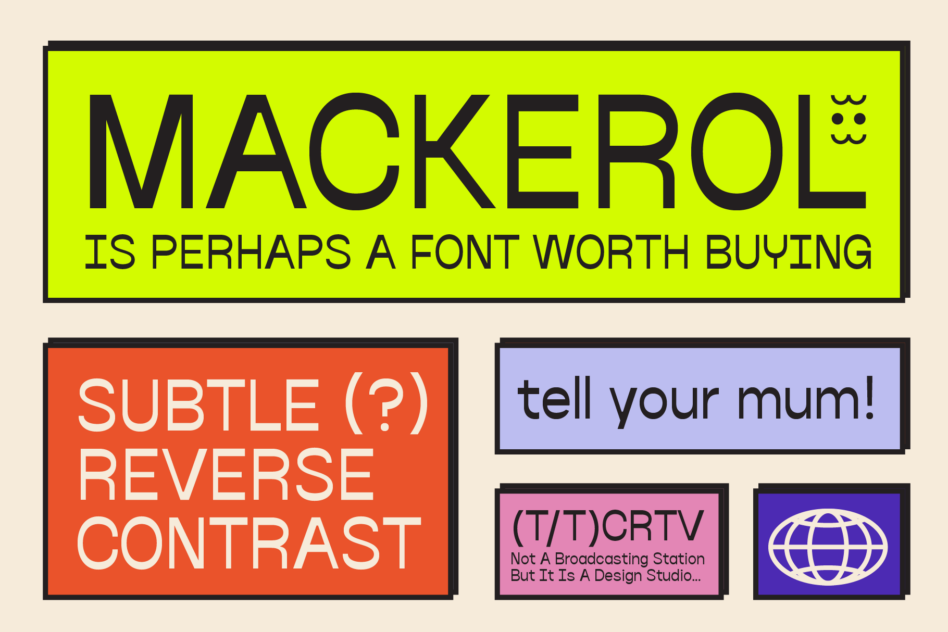 Mackerol font display with reverse contrast design on neon yellow